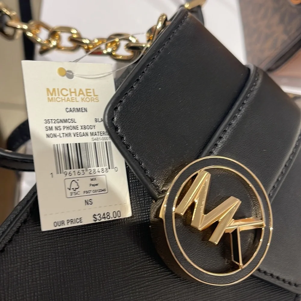 MICHAEL KORS CARMEN SMALL FAUX LEATHER PHONE CROSSBODY BAG - Picture 11 of 16